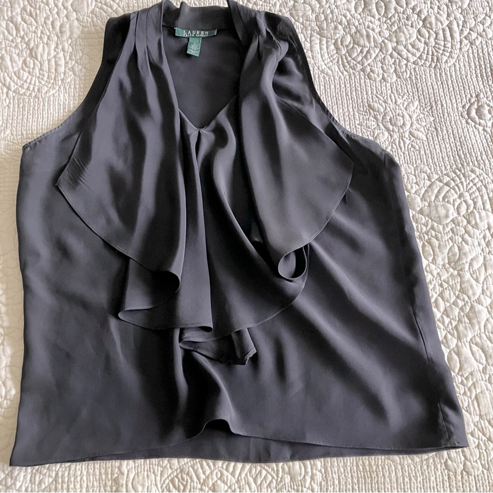 Worn Once Ralph Lauren black silk tank w/hanging waterfall v neck